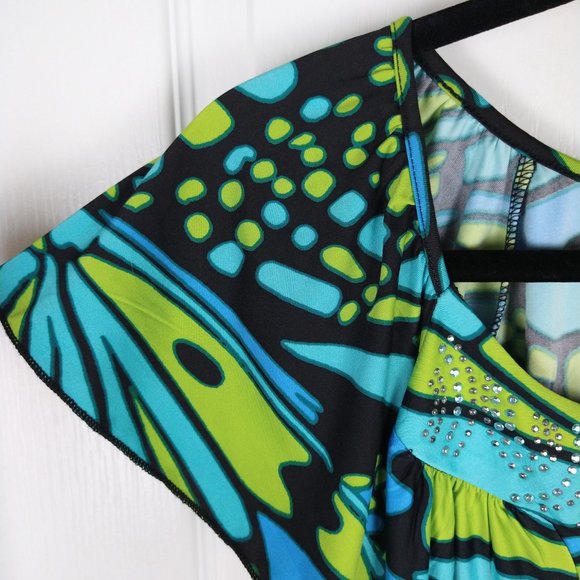 Live & Let Live Dress Womens Size S Blue Green Beaded Polyester Flutter Sleeve - Picture 5 of 11